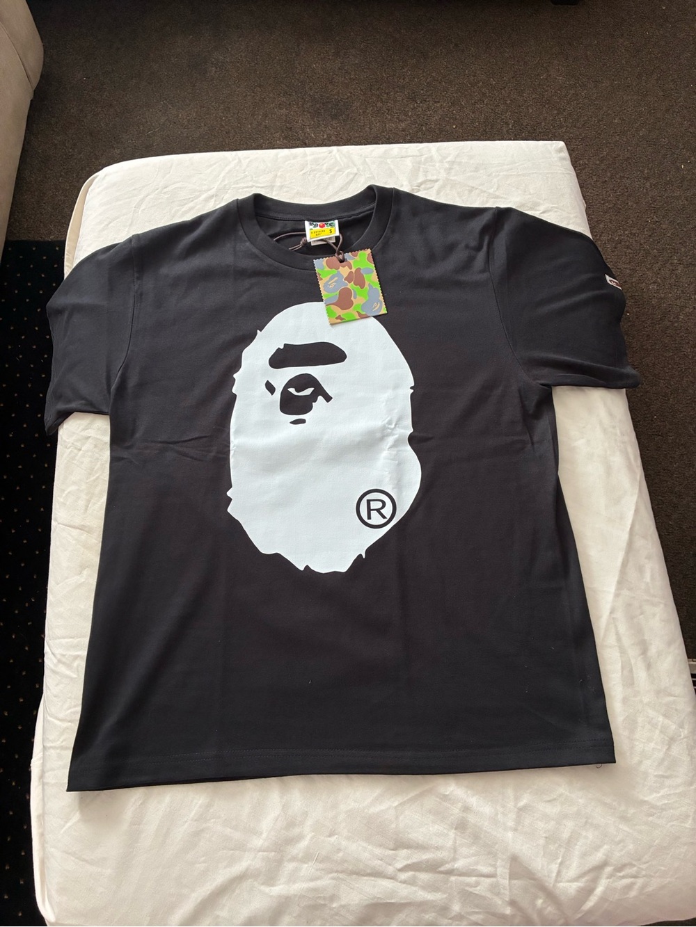 Bape Black Short-Sleeve Tee with White Ape Head Graphic